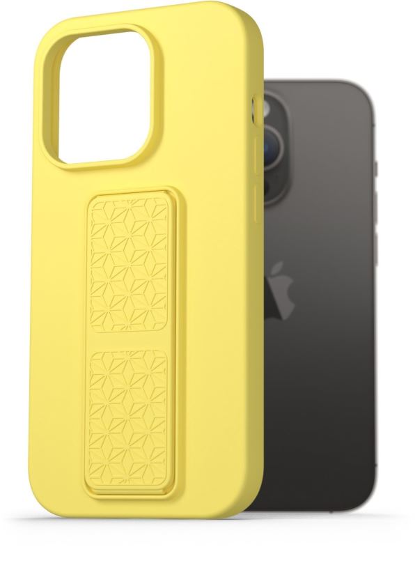 Kryt na mobil AlzaGuard Liquid Silicone Case with Stand pro iPhone 14 Pro žluté