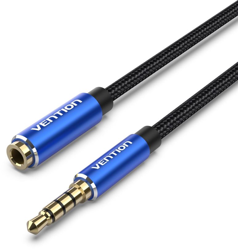 Audio kabel Vention Cotton Braided TRRS 3.5mm Male to 3.5mm Female Audio Extension 2m Blue Aluminum Alloy Type