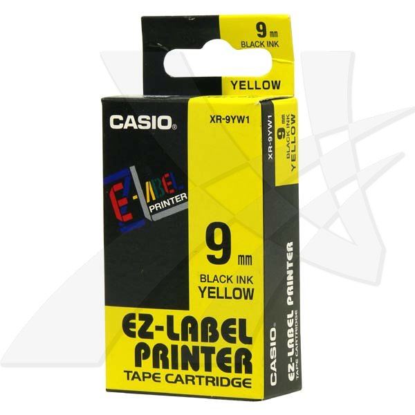Casio originální páska do tiskárny štítků, Casio, XR-9YW1, černý tisk/žlutý podklad, nelaminovaná, 8m, 9mm