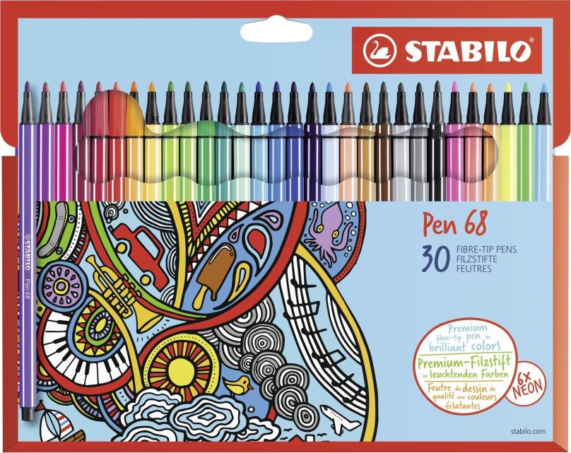 Fixy STABILO Pen 68 kartonové pouzdro 30 barev