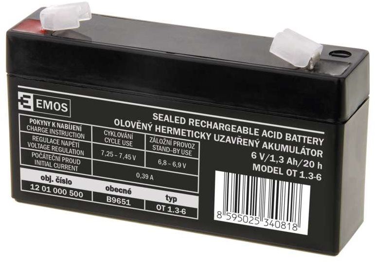 Baterie pro záložní zdroje EMOS Bezúdržbový olověný akumulátor 6 V/1,3 Ah, faston 4,7 mm