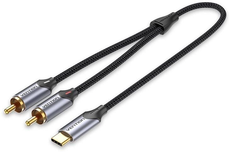 Audio kabel Vention USB-C Male to 2-Male RCA Cable 0.5m Gray Aluminum Alloy Type