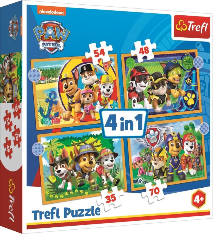 Puzzle Trefl Puzzle Tlapková patrola: Prázdniny 4v1 (35,48,54,70 dílků)
