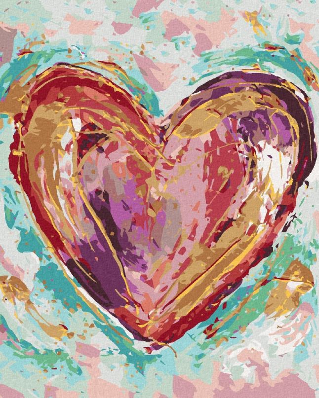 Malování podle čísel Barevné srdce na zeleném pozadí II (Haley Bush), 80x100 cm, vypnuté plátno na rám