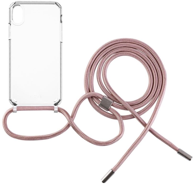 Kryt na mobil FIXED Pure Neck s růžovou šňůrkou na krk pro Apple iPhone XR