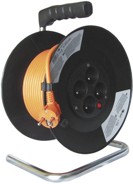Prodlužovací kabel Solight prodlužovací přívod na bubnu, 20m. 4 zásuvky, oranžový kabel