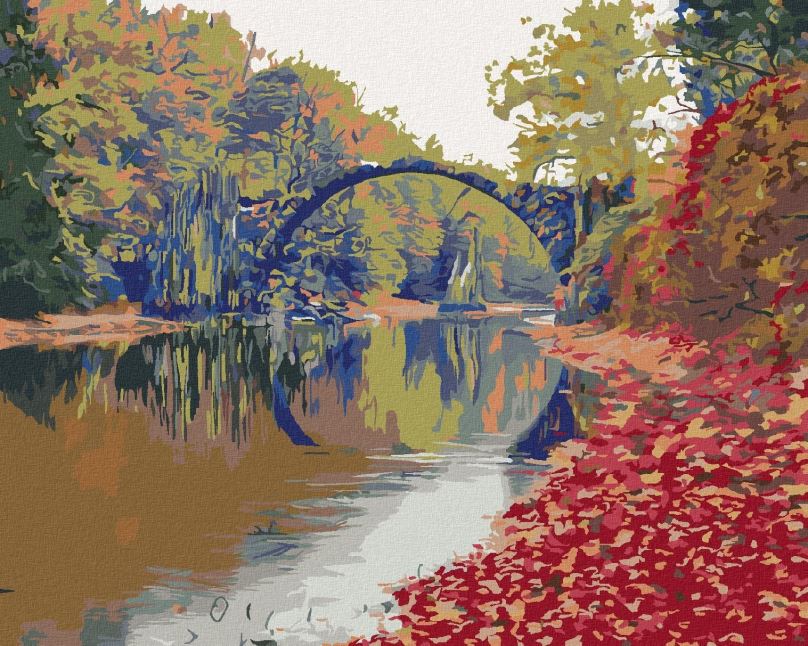 Malování podle čísel Barevná podzimní scéna mostu, 40x50 cm, bez rámu a bez vypnutí plátna