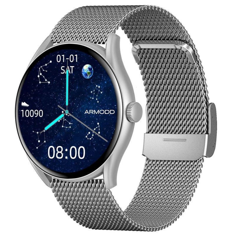 Chytré hodinky ARMODD Roundz 5 stříbrná, kovový + silikonový řemínek