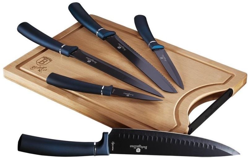 BERLINGERHAUS Sada nožů s nepřilnavým povrchem + prkénko 6 ks Aquamarine Metallic Line