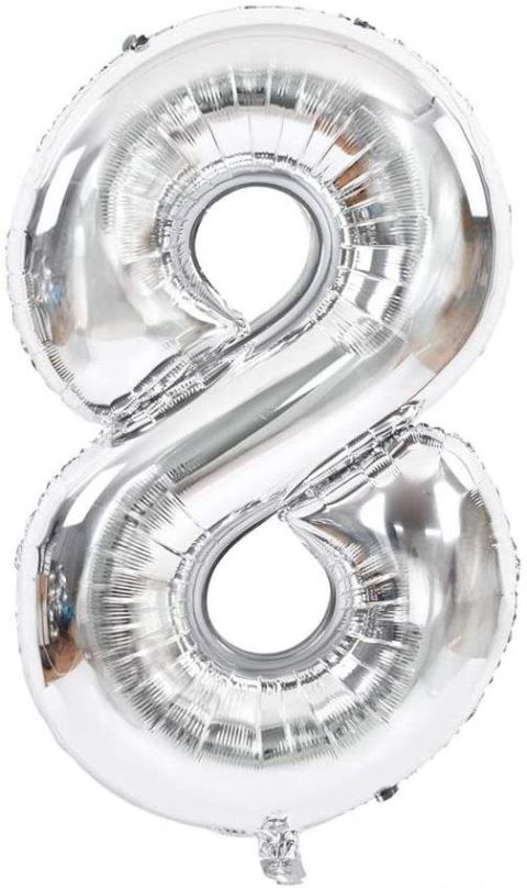 Balonky Atomia fóliový balón narozeninové číslo 8, stříbrný 82 cm