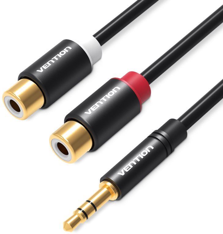 Audio kabel Vention 3.5mm Male to 2x RCA Female Audio Cable 0.3m Black Metal Type