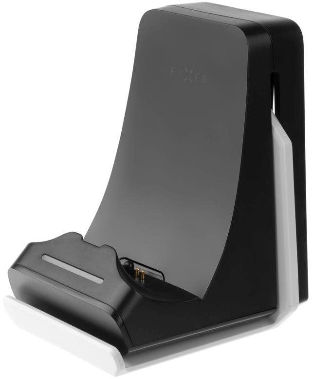 Dobíjecí stanice FIXED Dock pro ovladač DualSense PlayStation 5 s hákem pro sluchátka černo-bílý
