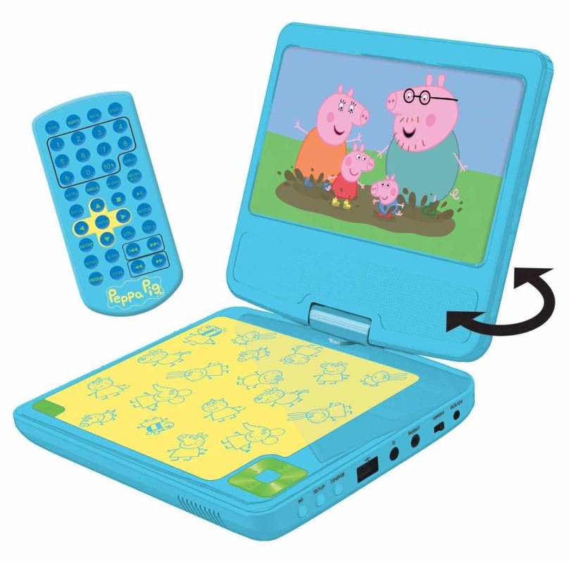 Hudební hračka Lexibook Peppa Pig Přenosný DVD přehrávač 7 s rotující obrazovkou a sluchátky
