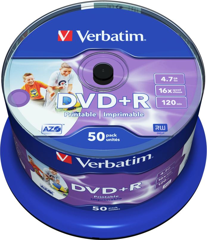 Média VERBATIM DVD+R AZO 4,7GB, 16x, printable, spindle 50 ks