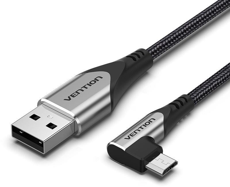 Datový kabel Vention 90° USB 2.0 -> microUSB Cotton Cable Gray 2m Aluminium Alloy Type