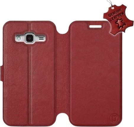 Kryt na mobil Flip pouzdro na mobil Samsung Galaxy J3 2016 - Tmavě červené - kožené -   Dark Red Leather