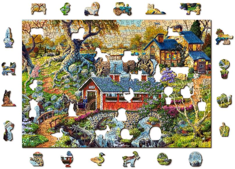 Puzzle Woden City Dřevěné puzzle Venkovské mosty 2v1, 505 dílků eko