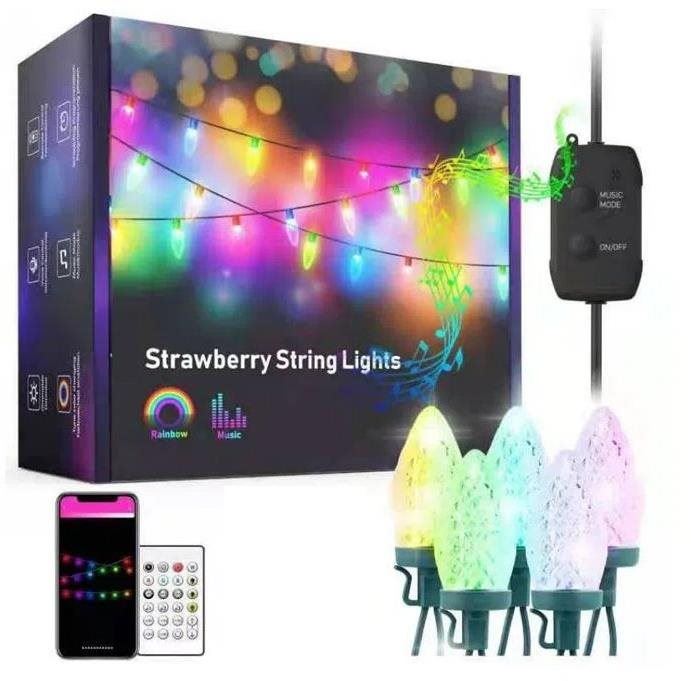 Světelný řetěz BOT Chytrý LED vánoční a párty řetěz Strawberry SL2 10 metrů Tuya RGB WiFi a BT
