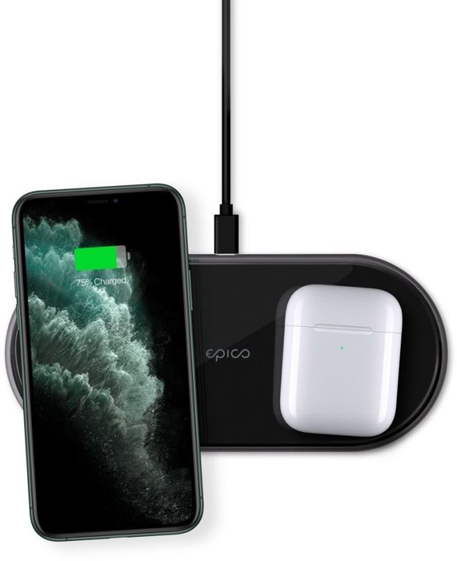 Bezdrátová nabíječka Epico ultratenká duální bezdrátová nabíječka s adaptérem v balení - černá