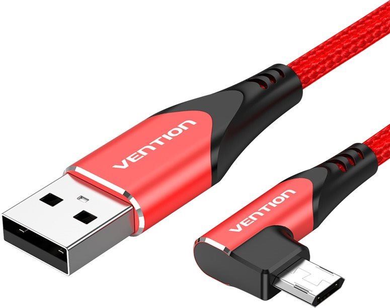 Datový kabel Vention Reversible 90° USB 2.0 -> microUSB Cotton Cable Red 1m Aluminium Alloy Type