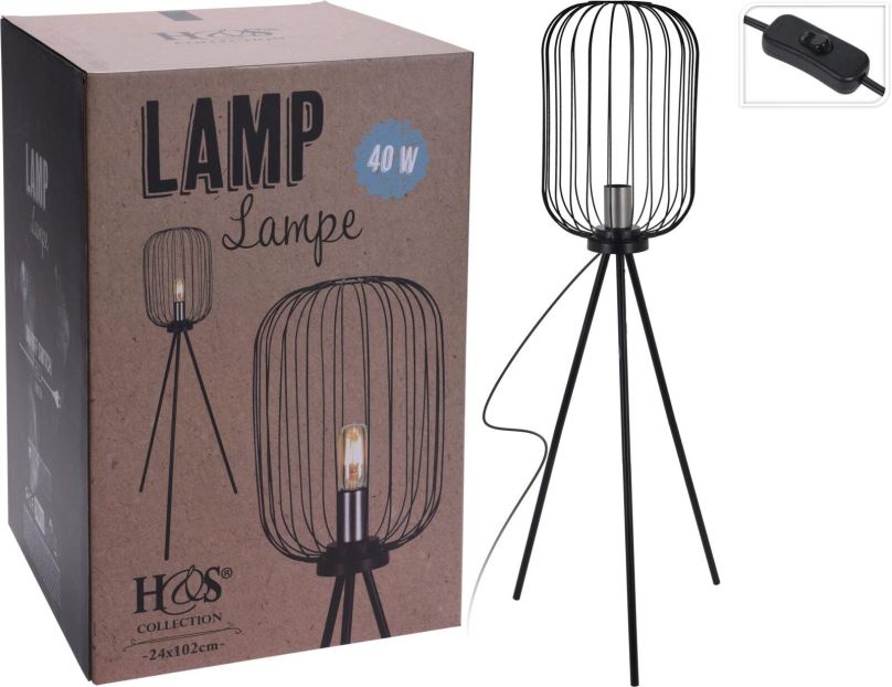 Stojací lampa H&L Kovová stojací lampa Tripod černá