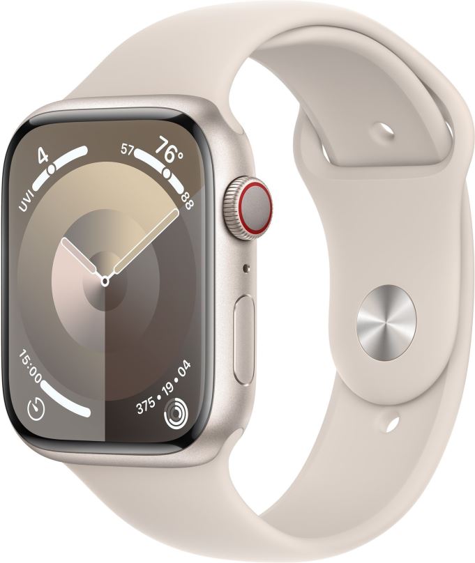 Chytré hodinky Apple Watch Series 9 45mm Cellular Hvězdně bílý hliník s hvězdně bílým sportovním řemínkem - S/M