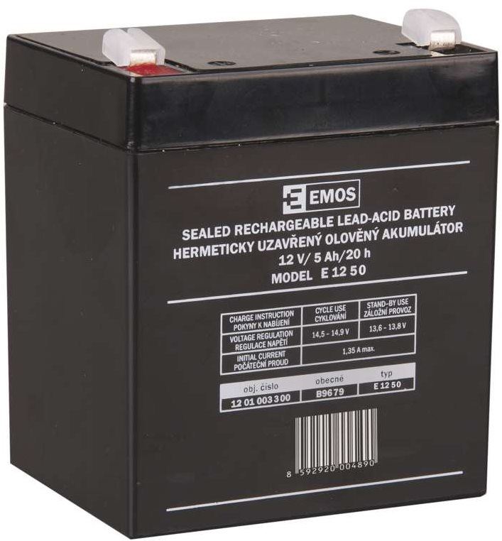 Baterie pro záložní zdroje EMOS Bezúdržbový olověný akumulátor 12 V/5Ah, faston 6,3 mm