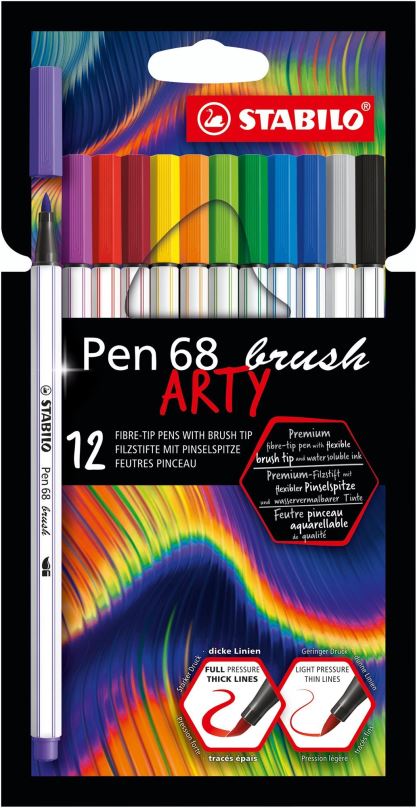 Fixy STABILO Pen 68 brush 12 ks pouzdro "ARTY"