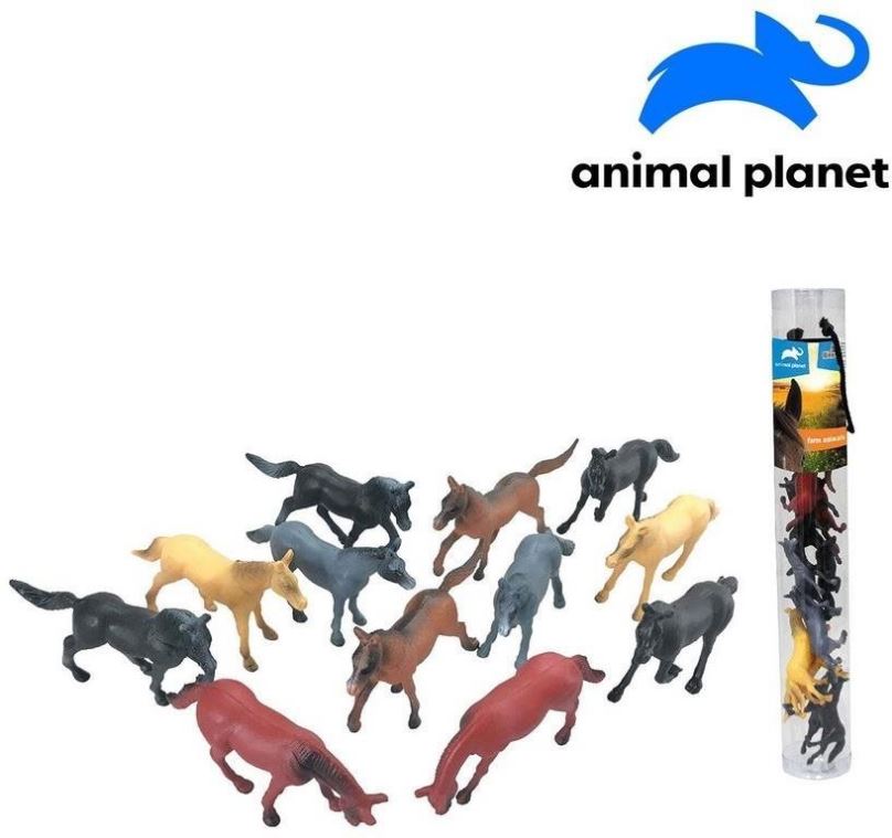 Figurky Zvířátka v tubě - koně, 6 - 8 cm, mobilní aplikace pro zobrazení zvířátek, 12 ks