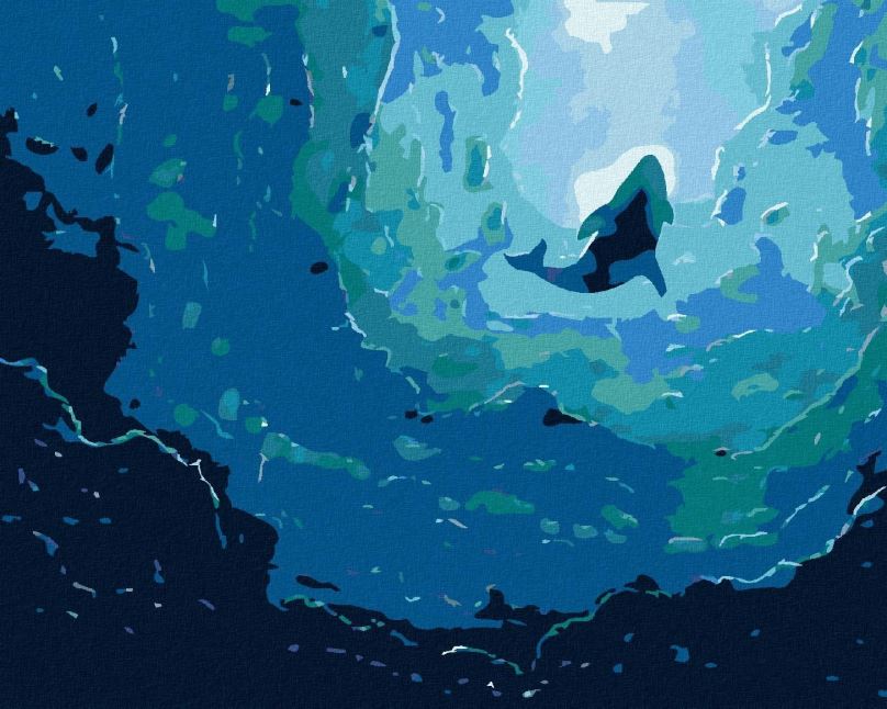 Malování podle čísel Velryba a modrý oceán, 40x50 cm, bez rámu a bez vypnutí plátna