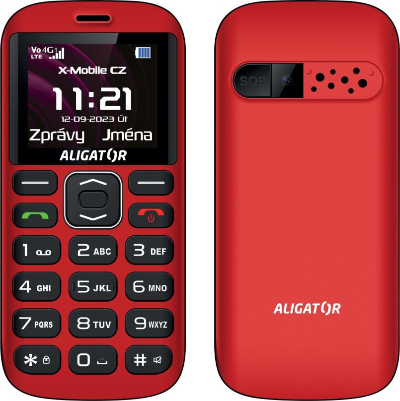 Mobilní telefon Aligator A720 4G Senior červený + nabíjecí stojánek