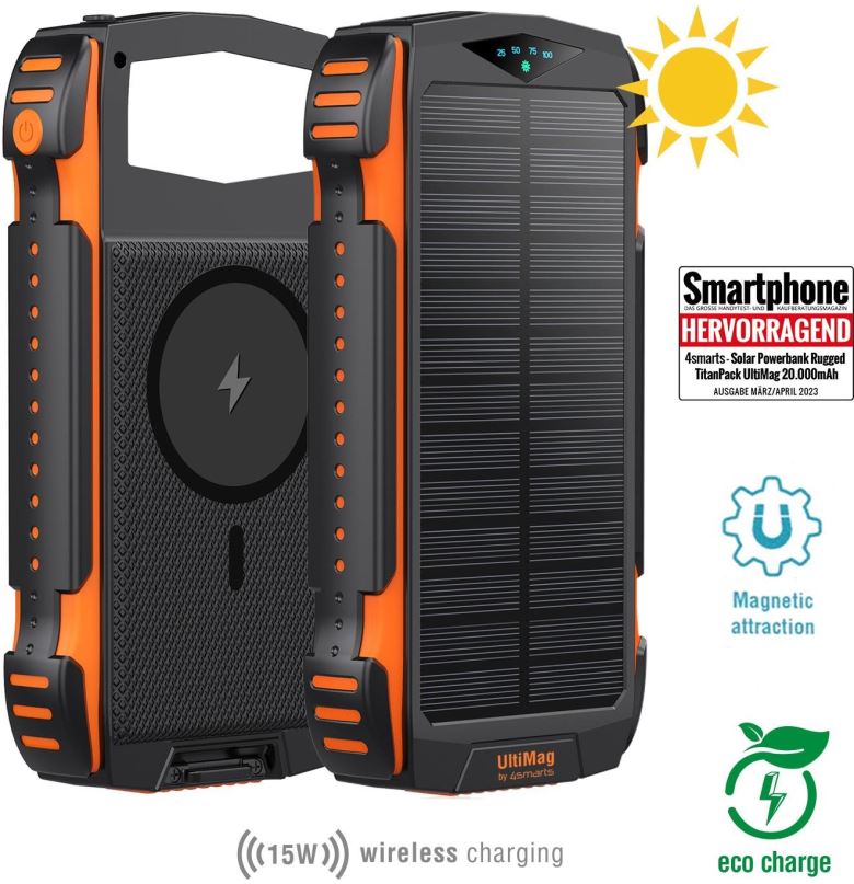 Powerbanka 4smarts Solar Rugged TitanPack UltiMag 20000mAh black