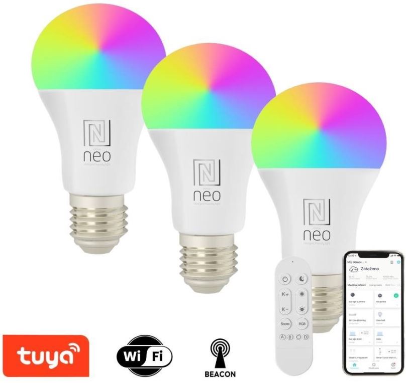 LED žárovka IMMAX NEO LITE 3x Smart žárovka LED E27 11W RGB+CCT, stmívatelná, WiFi, Beacon, DO