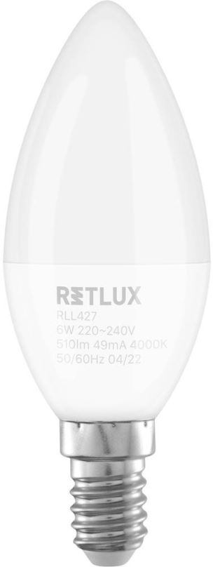 LED žárovka RETLUX RLL 427 C37 E14 candle  6W CW