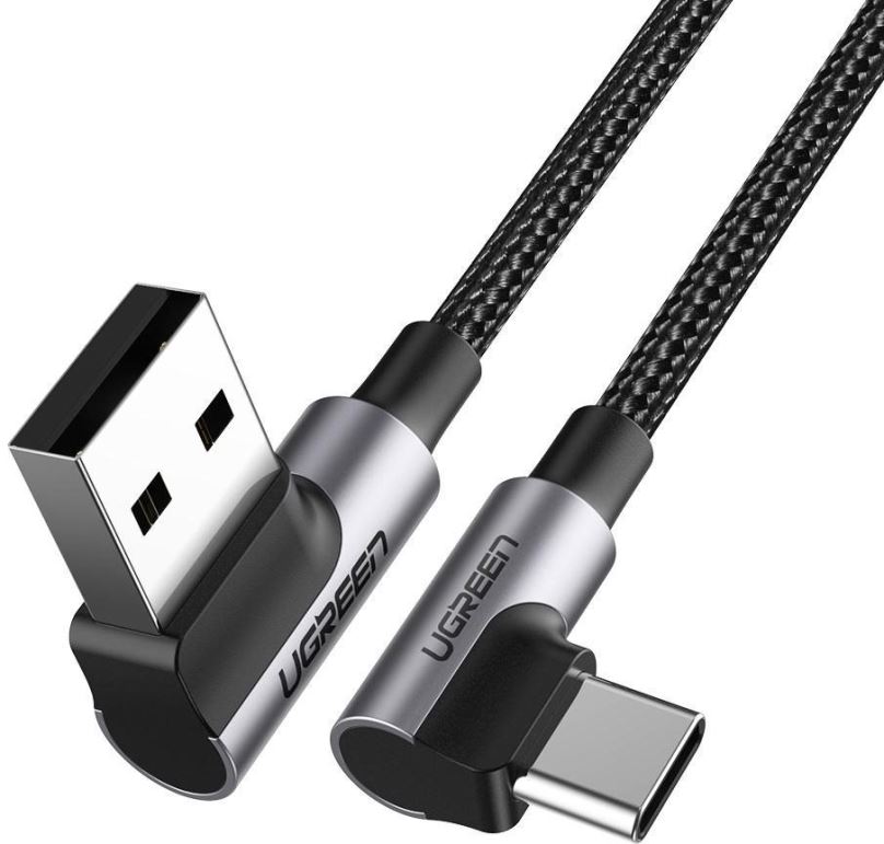 Datový kabel Ugreen Angled USB2.0 A to TYPE-C M/M Cable Nickel Plating Aluminum Shell with Braided 2m Black