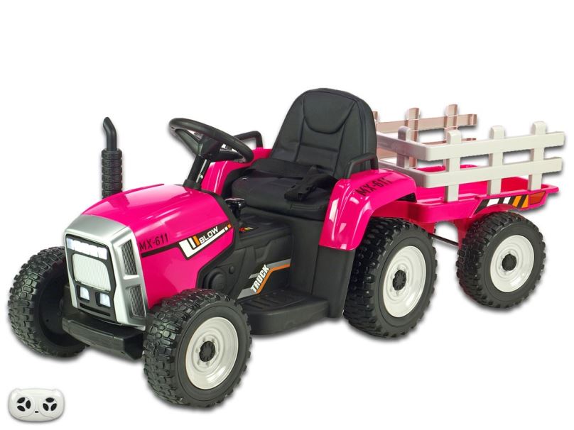 Elektrický traktor pro děti MX-611 s vlekem, růžový