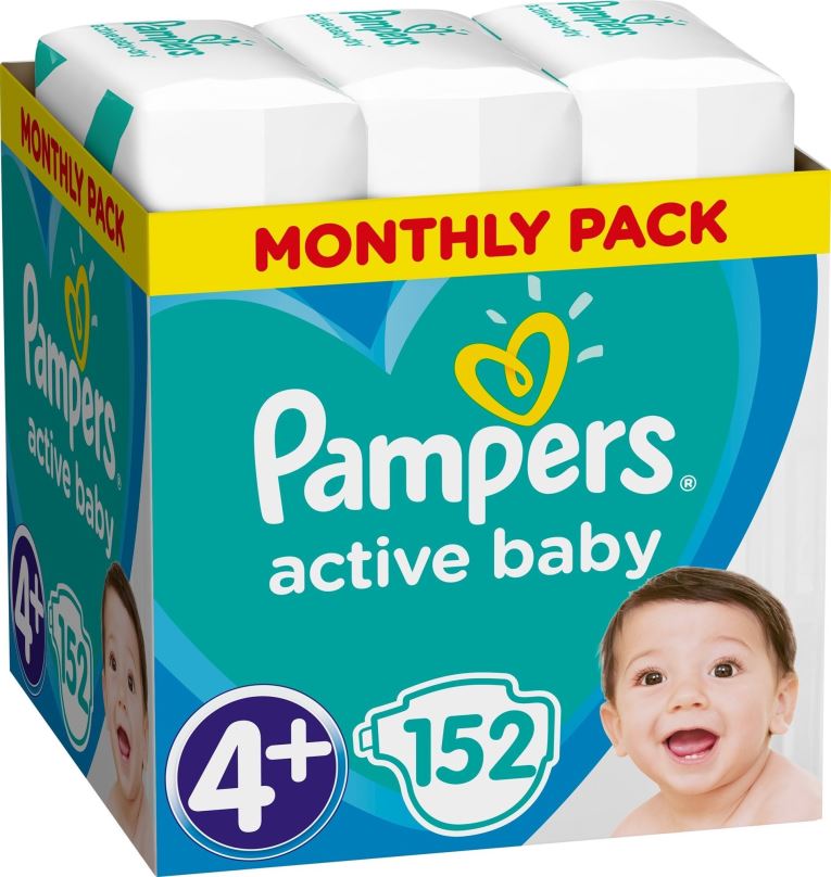 Jednorázové pleny PAMPERS Active Baby vel. 4+ Maxi (152 ks) – měsíční balení