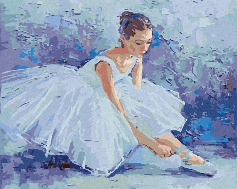 Malování podle čísel Baletka zavazující si své baletní špičky, 40x50 cm, bez rámu a bez vypnutí plátna