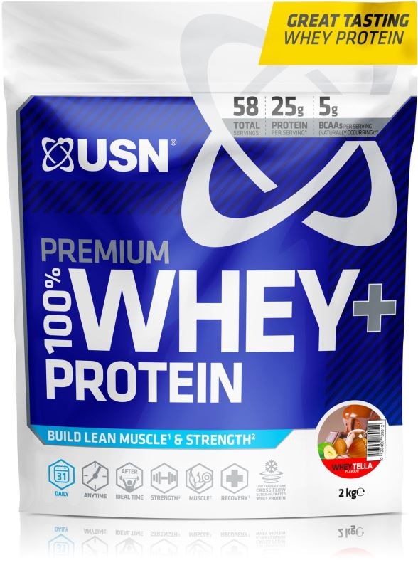 Protein USN 100% Premium Whey Bag, 2000g, lískový oříšek "wheytella"