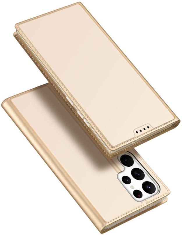 Pouzdro na mobil Skin Pro knížkové kožené pouzdro na Samsung Galaxy S23 Ultra, zlaté