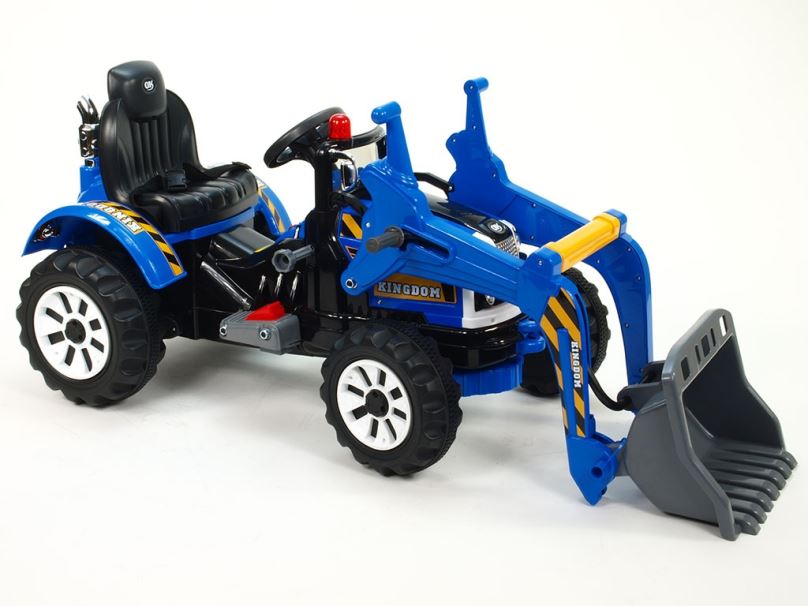 Elektrický traktor pro děti Kingdom se sklápěcí lžící, modrý