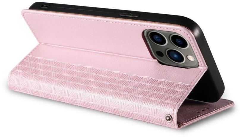 Pouzdro na mobil Magnet Strap knížkové kožené pouzdro na iPhone 12 Pro, růžové