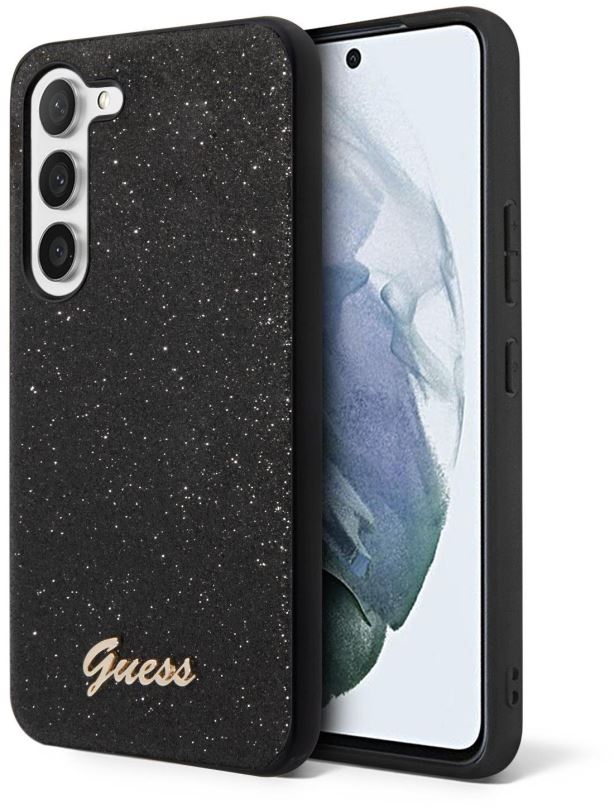 Kryt na mobil Guess PC/TPU Glitter Flakes Metal Logo Zadní Kryt pro Samsung Galaxy S23 Black
