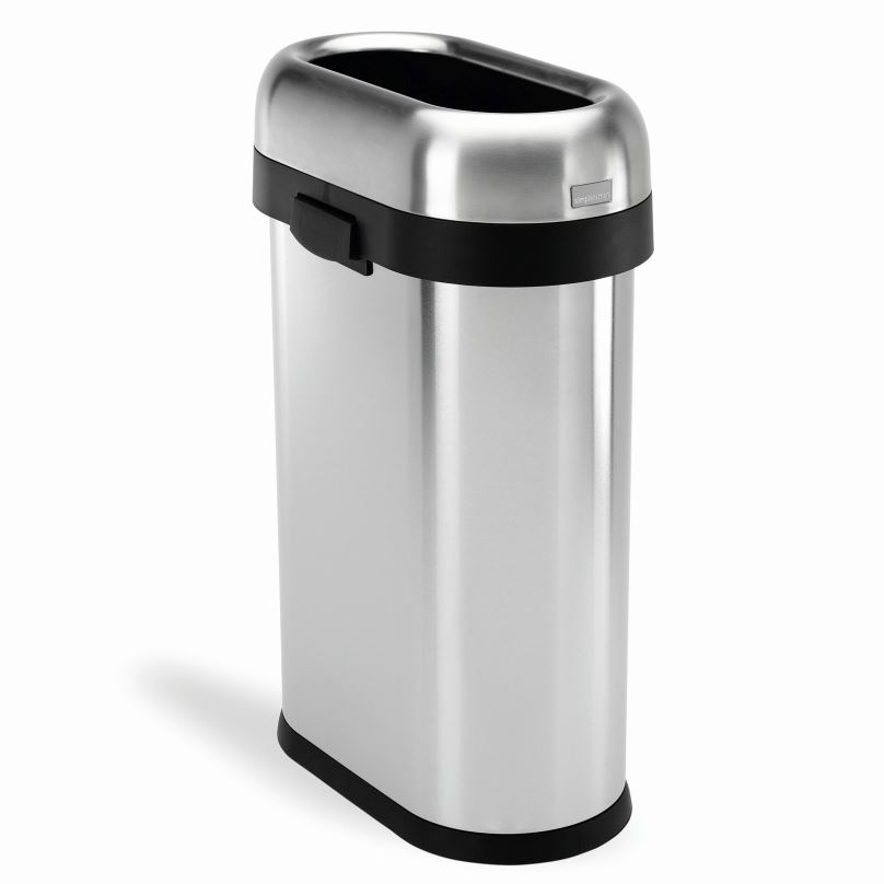 Odpadkový koš Simplehuman pro obchodní prostory – 50 L, SLIM, otevřený, kartáčovaný nerez