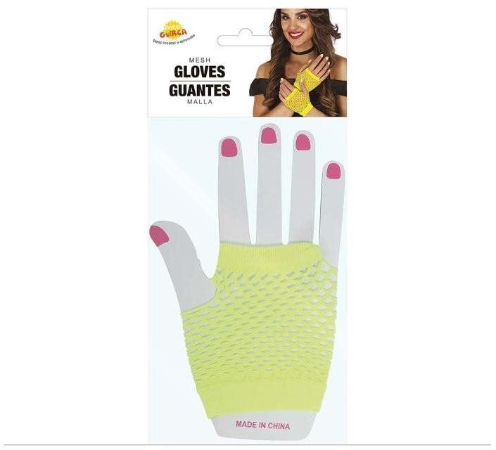 Doplněk ke kostýmu GUIRCA Retro síťované rukavice neonově žluté