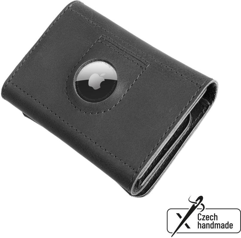 Peněženka FIXED Tripple Wallet for AirTag z pravé hovězí kůže černá