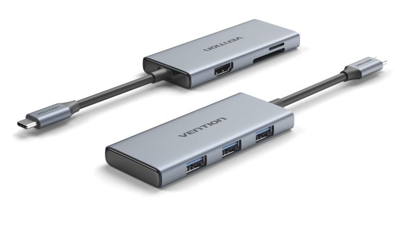 Dokovací stanice Vention USB-C to HDMI /3x USB 3.0 / SD / TF Docking Station Aluminum Alloy Type 0.15M Gray