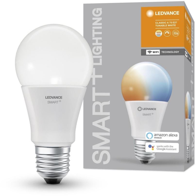 LED žárovka LEDVANCE SMART+ WiFi CL A DIM 75 9,5W/ 2700...6500 K TW 1055lm E27 DIM (krabička 1ks) 15000h