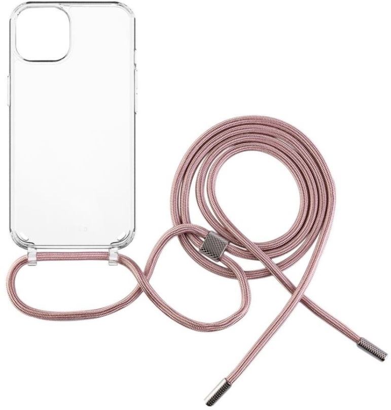 Kryt na mobil FIXED Pure Neck AntiUV s růžovou šňůrkou na krk pro Apple iPhone 15