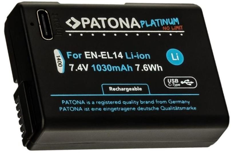 Baterie pro fotoaparát PATONA baterie pro Nikon EN-EL14/EN-EL14A 1030mAh Li-Ion Platinum USB-C nabíjení